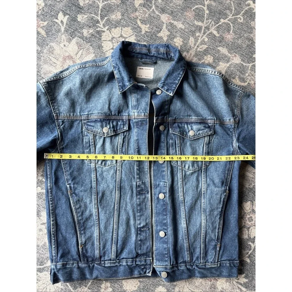 ASOS Denim Oversized Jacket Blue Collared Button Long Sleeve Jean UK 10 - Picture 4 of 6